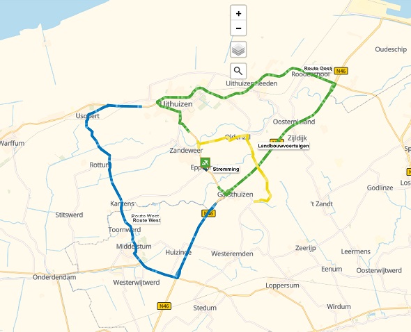 kaart met omleidingsroutes