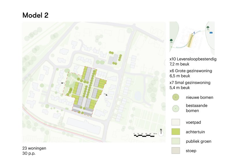 Tekening model 2, 23 woningen, 30 parkeerplaatsen