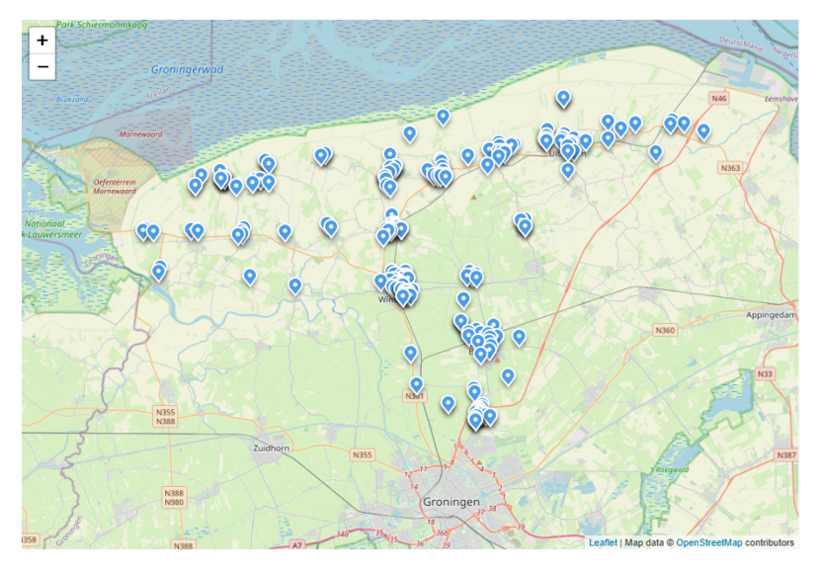 Landkaart Het Hogeland met markers