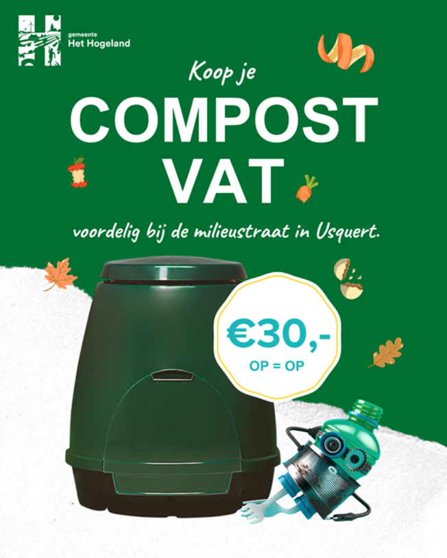 Koop je compost vat voordelig bij milieustraat Usquert