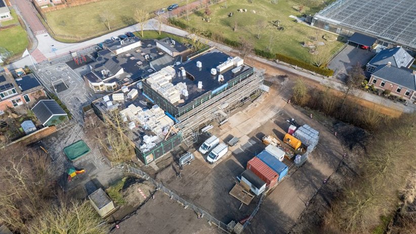 gebouw, steigers, bouwplaats, huizen, weiland