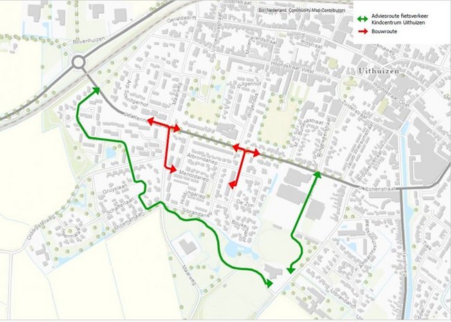Tijdelijke fietsroute kindcentrum Uithuizen