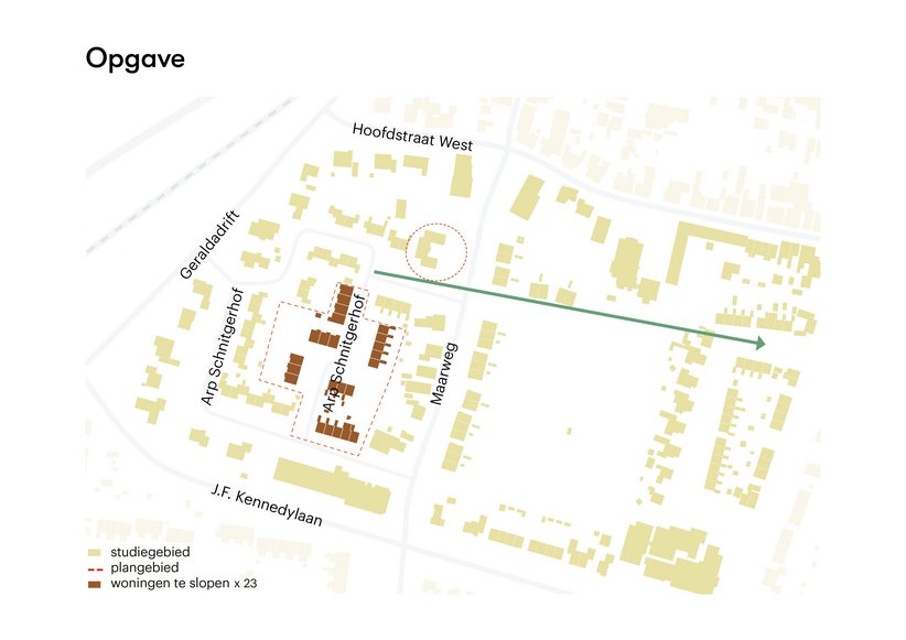 Studiegebied, plangebied, 23 te slopen huizen