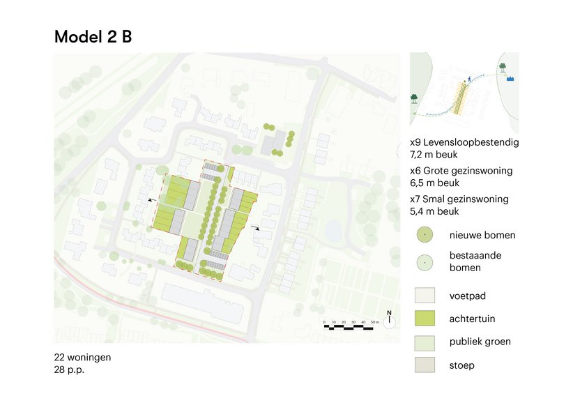 Tekening model 2b, 22 woningen, 28 parkeerplaatsen