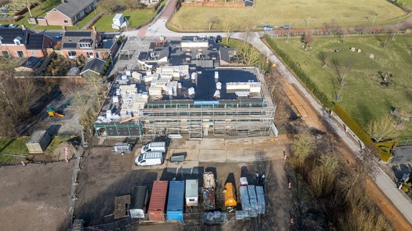 gebouw, steigers, bouwplaats, huizen, weiland