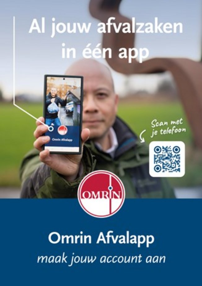 afbeelding Omrin afvalapp, man, telefoon, tekst